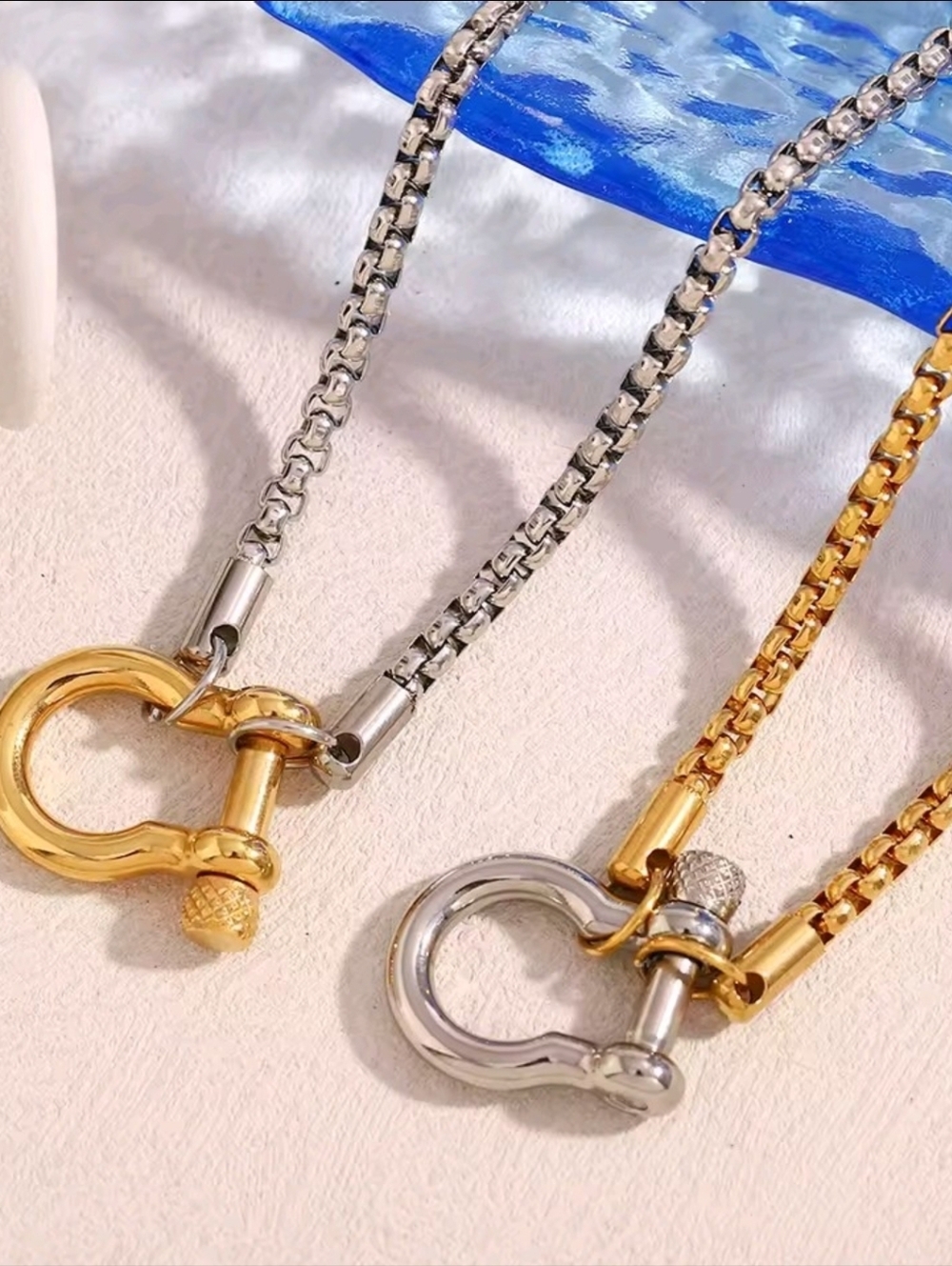 Two-Tone Silver Chain Necklace with Gold Heart Clasp - Picture 4 of 7